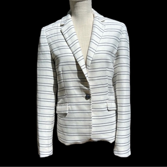 🌻Katherine Barclay Nautical Striped White & Blue Jacket Blazer Size Large - Picture 1 of 12
